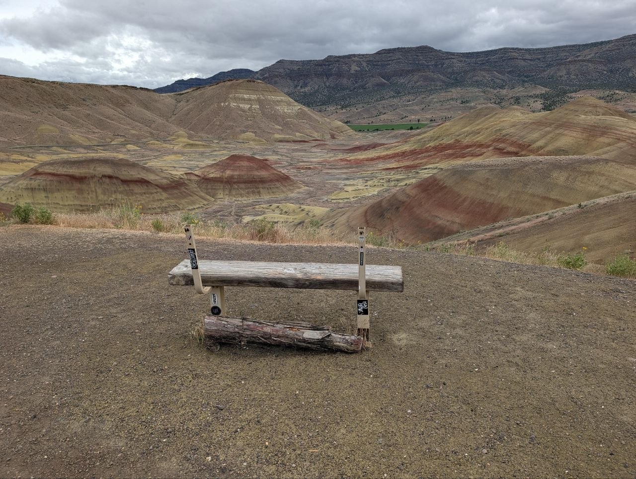 A bench overlooking the Painted Hills in eastern Oregon